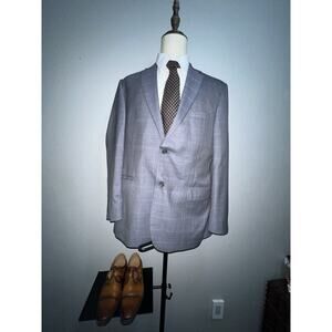 Jos A Bank Signature Men’s 44L Navy Blue Wool Chelsea Windowpane Blazer Coat